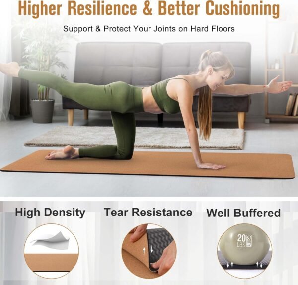 Thick Cork Yoga Mat with Strap – Non-Slip, Eco-Friendly, Sweat-Resistant - Image 3